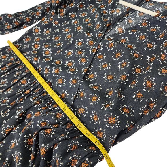 MANGO Womens Dress Africa in Black Size 10 Flowy Printed Surplice V Neck Flounce - Picture 12 of 12